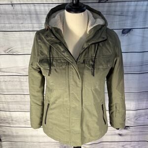 Free Country Women’s Coat Size S Olive Green Parka Style Lined Hood Excellent
